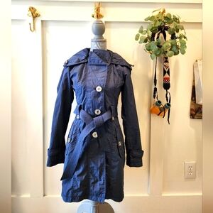 Women's Blue Trench Coat Size XS Perfect Statement Piece For SPRING or Anytime.